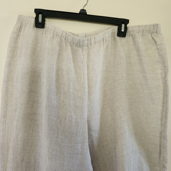 Eileen Fisher 100% Organic Linen Wide Leg Crop Pants Natural Frayed Hem Size XL - Picture 2 of 10